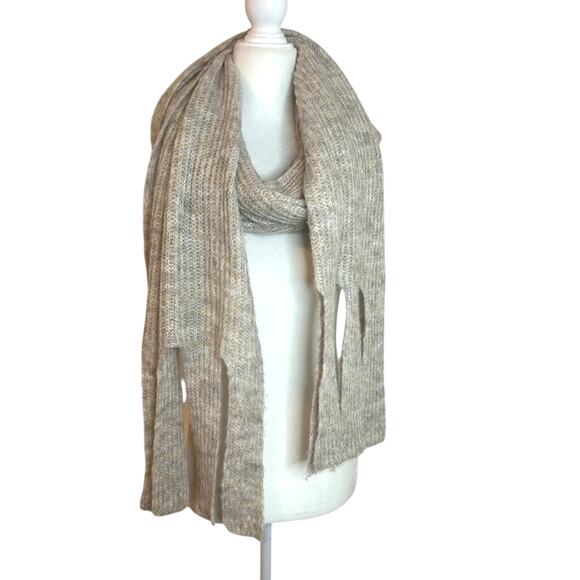 Anthropologie Scarf Extra Long Wool Fringe Grey Brown - Picture 1 of 4